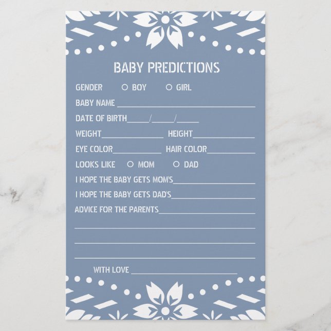 Baby predictions papel picado Baby Boy Shower game Flyer (Front)