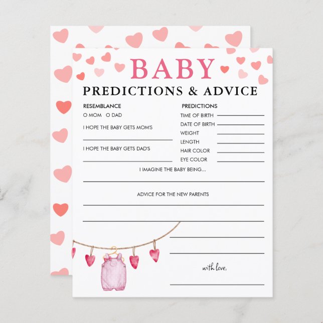 Baby Predictions | Valentine's Baby Shower Game (Front/Back)