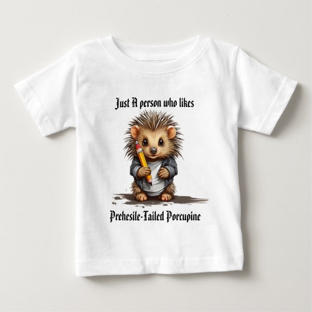 Baby Prehesile-Tailed Porcupine  holding pencil Baby T-Shirt (Front)