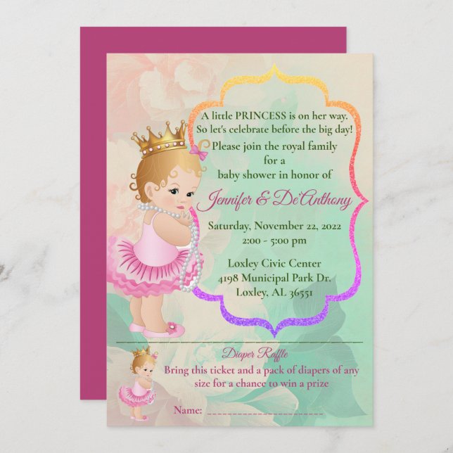 Baby Princess Watercolor Baby Shower Invitation (Front/Back)