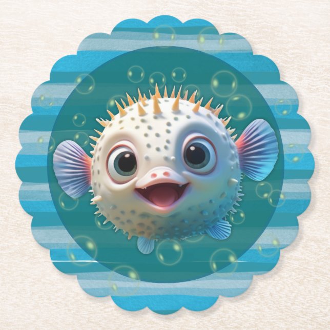 Baby Pufferfish Paper Coasters (Front)