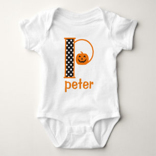 Baby Pumpkin Bodysuit Halloween Monogram Initial P
