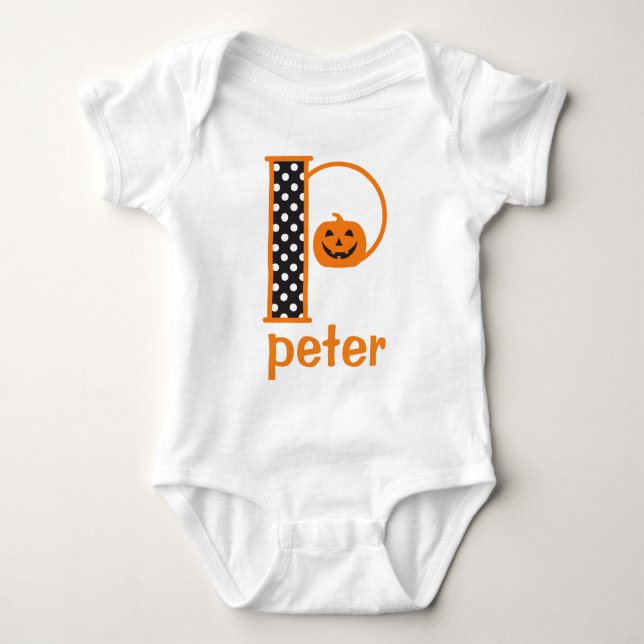 Baby Pumpkin Bodysuit Halloween Monogram Initial P (Front)