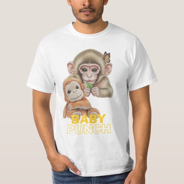 Baby Punch Cute Monkey with Plush Toy T-Shirt (Front)
