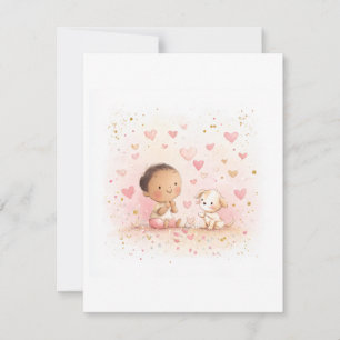 Baby & Puppy Valentine’s Postcard Watercolor