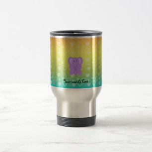 Baby purple elephant rainbow hearts pattern travel mug