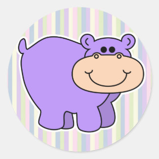 baby purple hippo with striped background classic round sticker