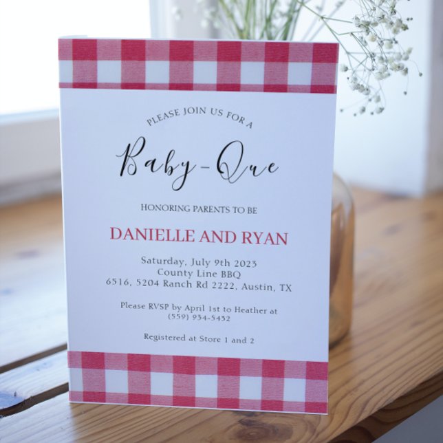 Baby Q Baby Shower Barbecue Checkered Red Couple Invitation (Creator Uploaded)
