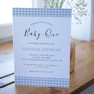 Baby Q Baby Shower Barbecue Chequered Boy Blue Invitation
