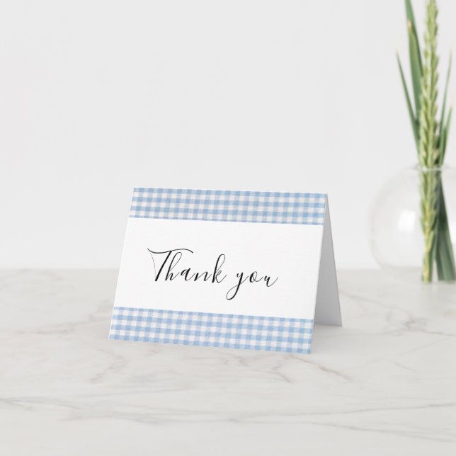 Baby Q Baby Shower Barbecue Chequered Boy Blue Thank You Card (Front)