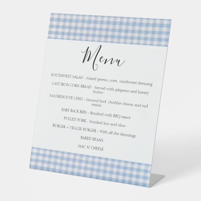 Baby Q Baby Shower Barbecue Chequered Boy MENU Pedestal Sign (Front)