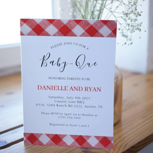 Baby Q Baby Shower Barbecue Chequered Red Invitation (Creator Uploaded)