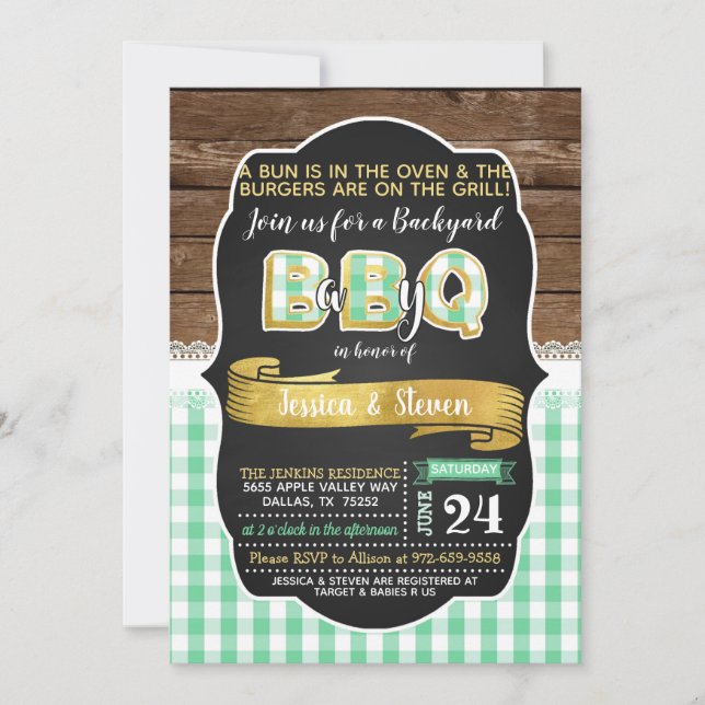 Baby-Q Baby Shower Invitation - Green/Gold (Front)
