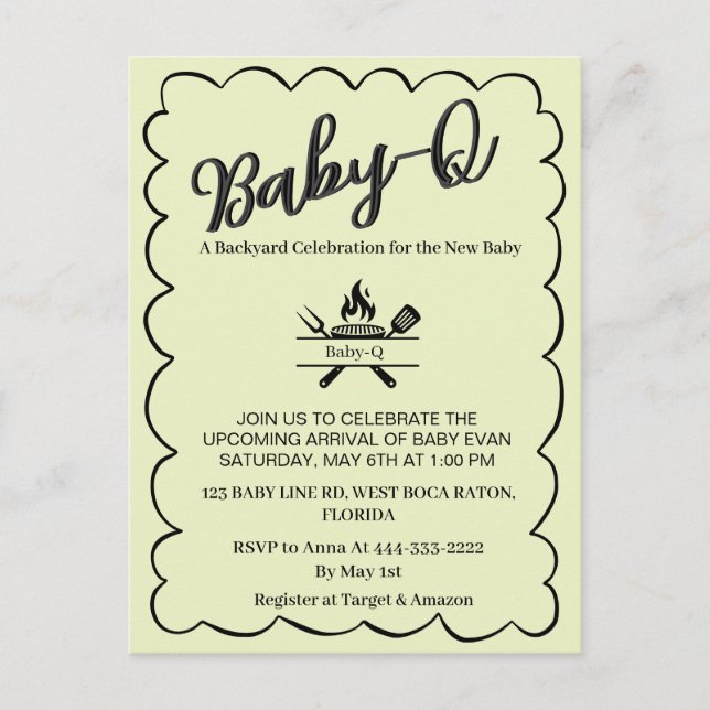 Baby-Q Backyard Baby Shower   BBQ Baby  Postcard (Front)