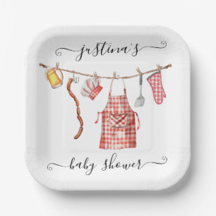 Baby-Q barbecue Clothesline Baby Shower Paper Plate