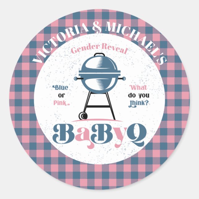 Baby Q Barbecue Gender Reveal Shower Classic Round Sticker (Front)