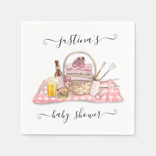 Baby Q Barbecue Shower Pink Picnic Baby Shower Napkin (Front)