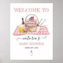 Baby Q Barbecue Shower Pink Picnic Welcome Sign
