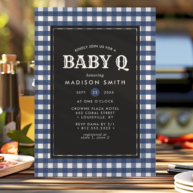 Baby Q Barbeque Blue Summer Country Baby Shower Invitation (Creator Uploaded)