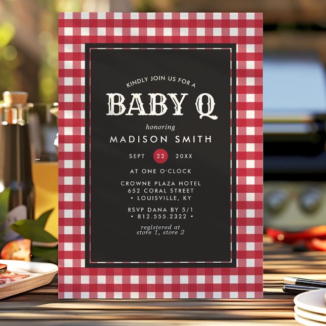 Baby Q Barbeque Red Summer Country Baby Shower Invitation (Creator Uploaded)