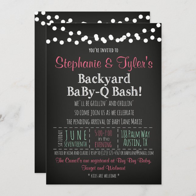 BaBy-Q BBQ Baby Shower Invitation and Book Card (Front/Back)