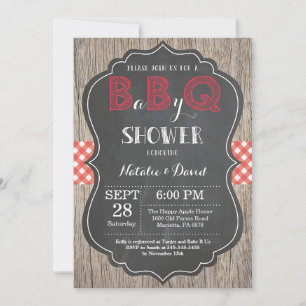 Baby Q BBQ Rustic Red Check Shower Invitation