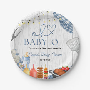 Baby-Q Boy Rustic BBQ Baby Shower Paper Plate
