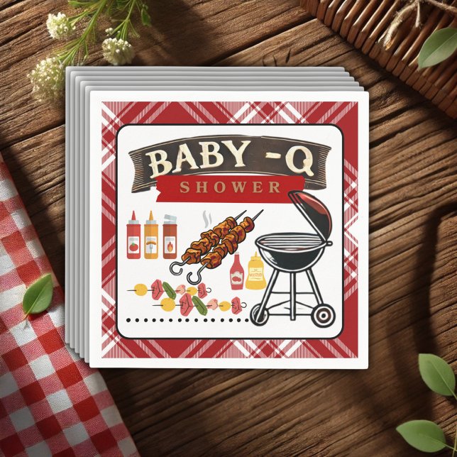 Baby-Q Chequered Red & Black Grill Baby Shower Napkin (Creator Uploaded)