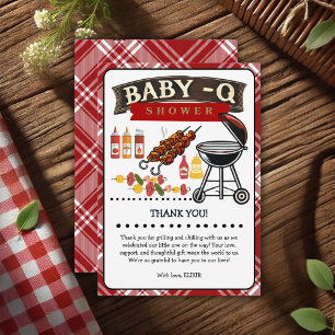 Baby-Q Chequered Red & Black Grill Baby Shower Thank You Card