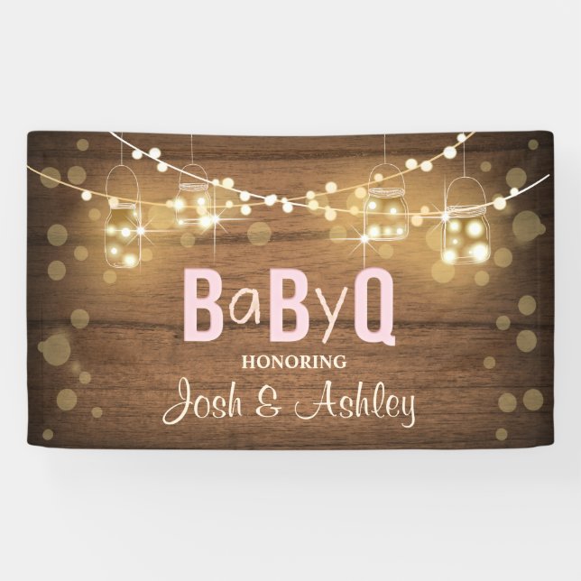 Baby Q Coed BBQ Baby Shower Backdrop Banner Rustic (Horizontal)