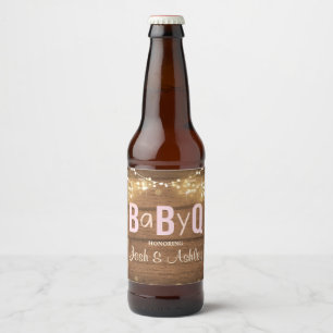 Baby Q Coed BBQ Baby Shower Wine Bottle Label Wood