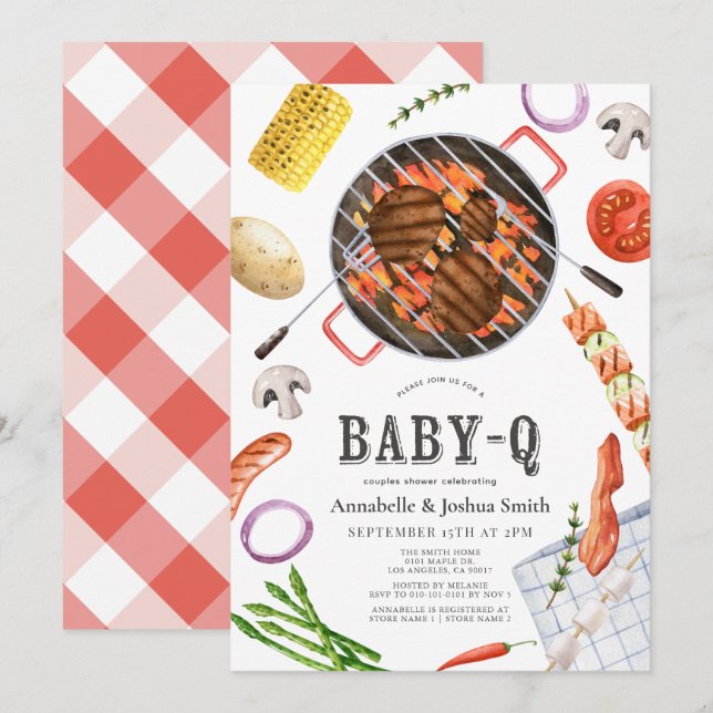 Baby-Q Colourful Food BBQ Co-Ed Baby Shower Invitation (Front/Back)