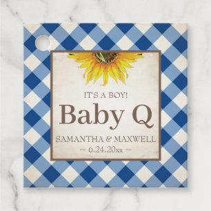 Baby Q Gingham and Sunflower Thank You Blue Favour Tags