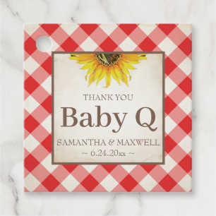 Baby Q Gingham and Sunflower Thank You Red Favour Tags