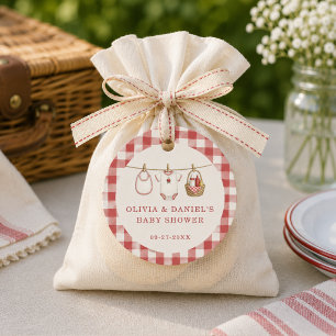 Baby-Q Gingham Red Co-ed Baby Shower Favour Tags