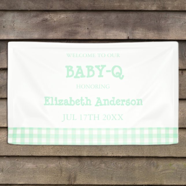Baby-Q Mint Green Gingham Baby Shower Banner (Creator Uploaded)