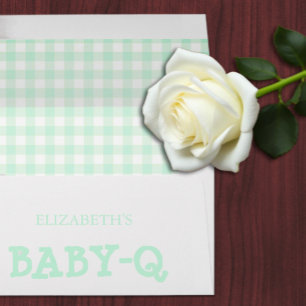 Baby-Q Mint Green Gingham Baby Shower Envelope