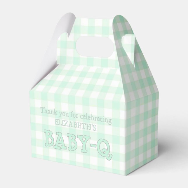 Baby-Q Mint Green Gingham Baby Shower Favour Box (Front Side)