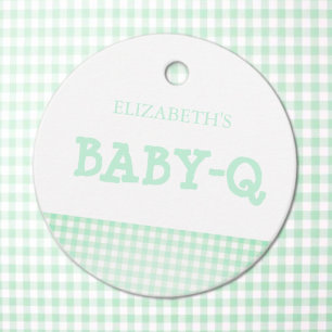 Baby-Q Mint Green Gingham Baby Shower Favour Tags