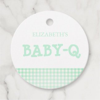 Baby-Q Mint Green Gingham Baby Shower Favour Tags