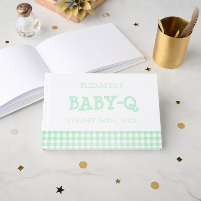 Baby-Q Mint Green Gingham Baby Shower Guest Book (Front Open)