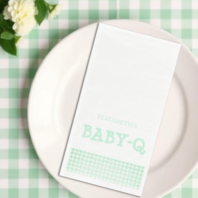 Baby-Q Mint Green Gingham Baby Shower Napkin (Creator Uploaded)