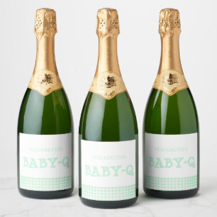 Baby-Q Mint Green Gingham Baby Shower Sparkling Wine Label