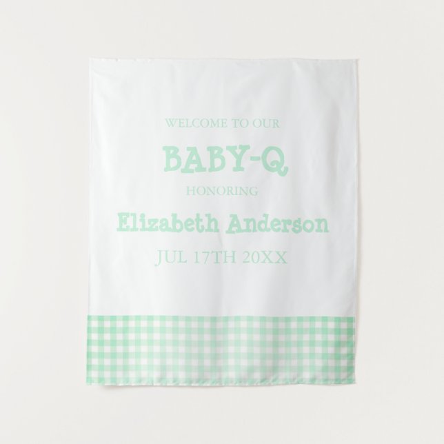 Baby-Q Mint Green Gingham Baby Shower Tapestry (Front)