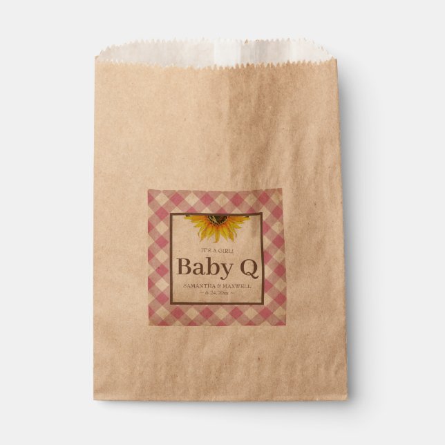 Baby Q Pink Gingham and Sunflower Favour Bags (Front)