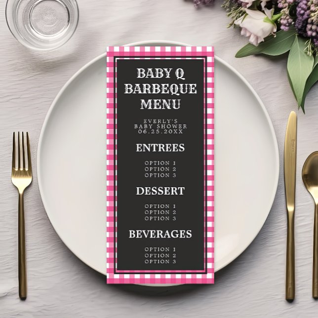 Baby Q Pink Gingham Plaid Baby Shower Menu (Creator Uploaded)