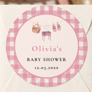 Baby Q Pink Grill Clothesline Baby Shower Classic Round Sticker