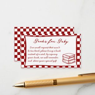 Baby q red checks baby shower book request enclosure card