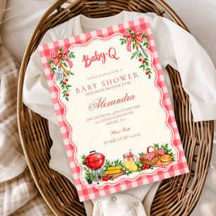 Baby-Q Red Gingham Backyard BBQ Baby Shower Invitation