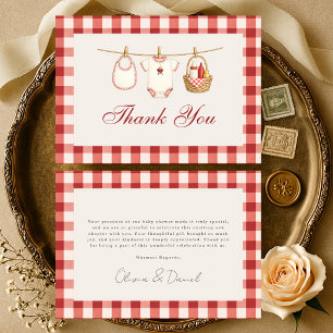 Baby-Q Red Gingham Co-Ed Baby Shower Thank You Card